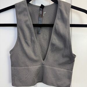 Urban Outfitters Gray Out From Under Seamless Plunge Cropped Tank Top